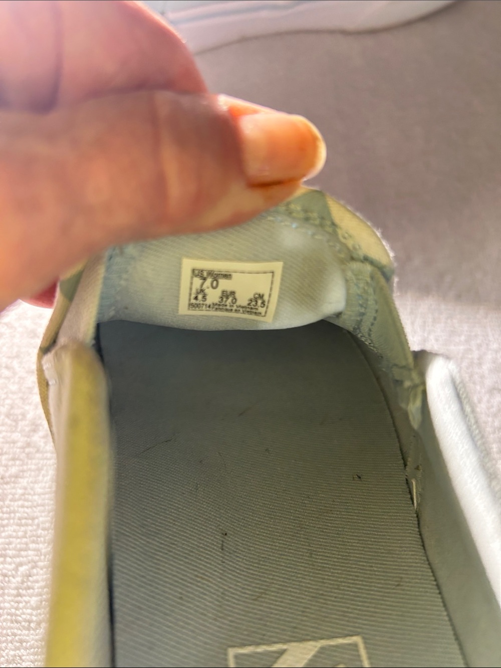 Vans Women’s Slip-On Checkerboard Sneakers in Light Blue & White - Picture 6 of 6